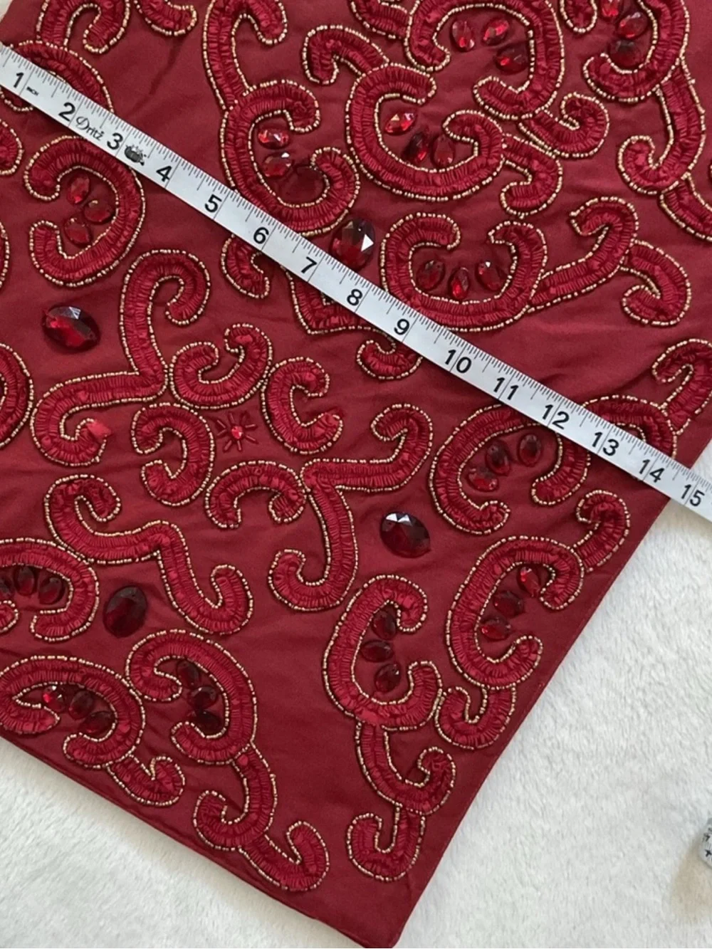 Kim Seybert Regent Beaded Table Runner 14x72 Red Gold Christmas